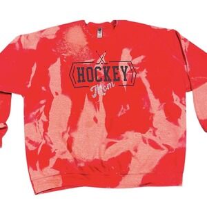 Gildan 2XL Hockey Mom Bleach Tie Dye Sweatshirt Red Graphic Hockey Fan Crew